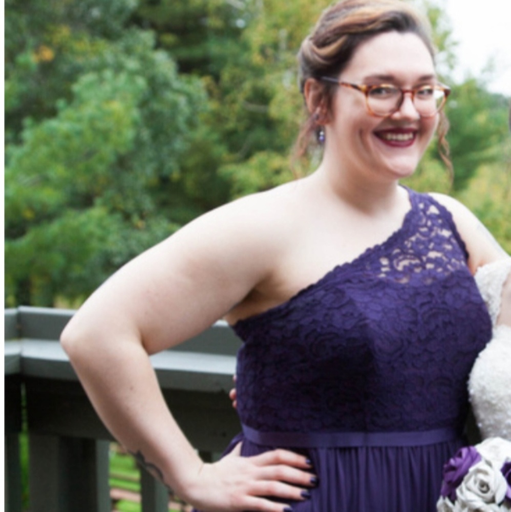 Lapis bridesmaid dress with lace detail, sz 16